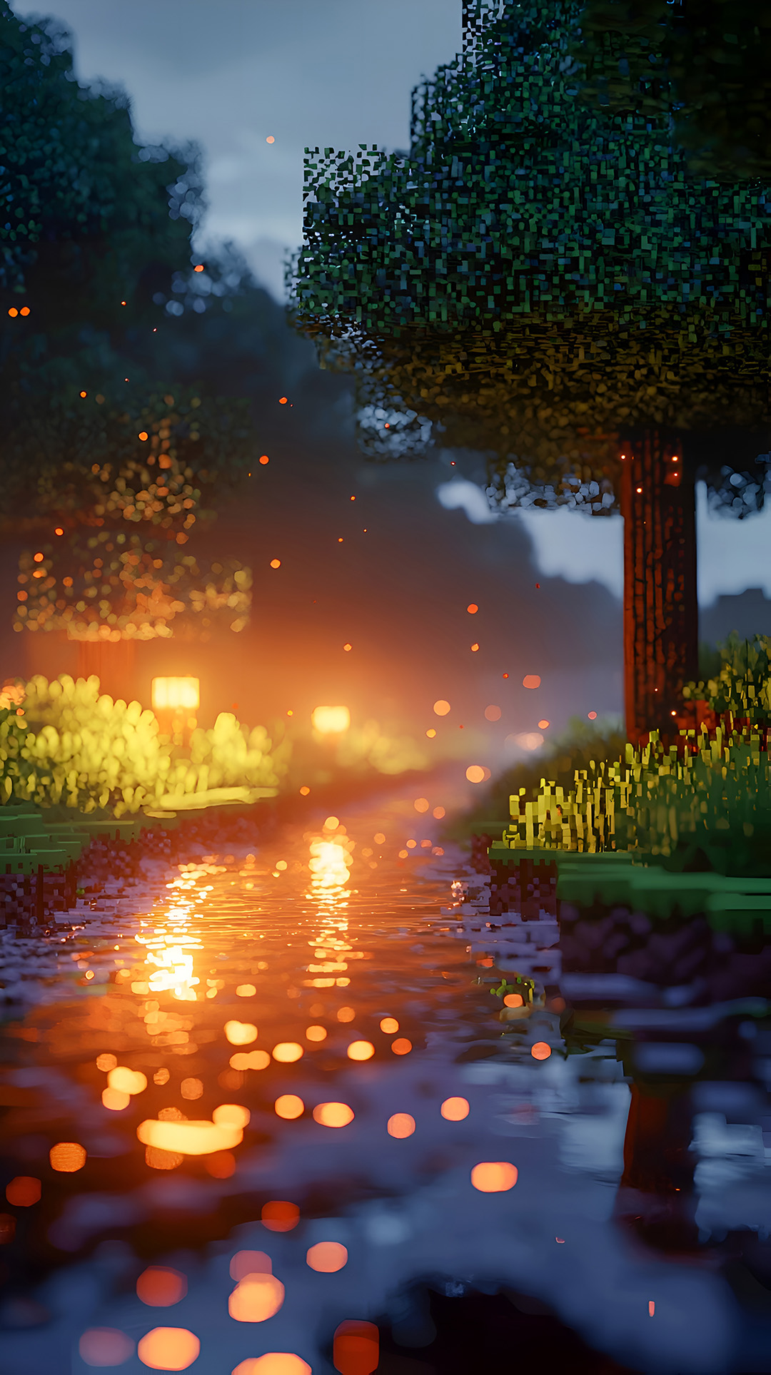 Wallpaper Sunset Sungai Minecraft