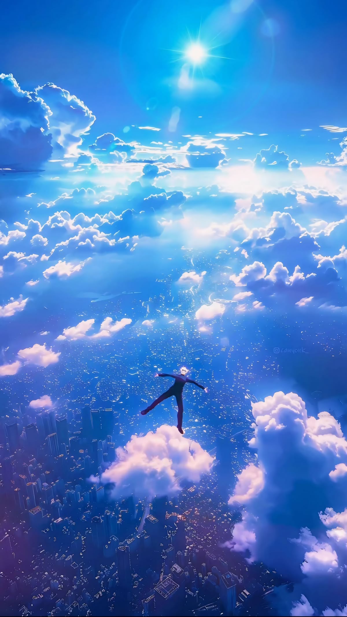 Gojo Satoru Flying Above Clouds 4K Wallpaper