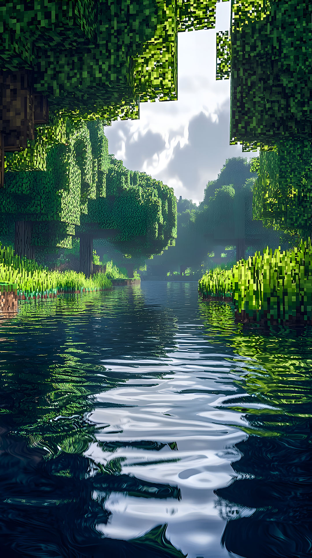 Wallpaper Minecraft - Danau Hutan Tenang 4K