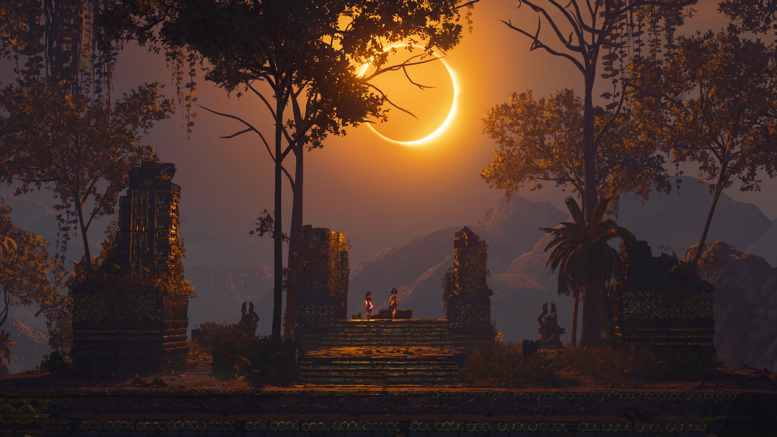 Eclipse Wallpaper – Ancient Temple Ruins at Solar Eclipse