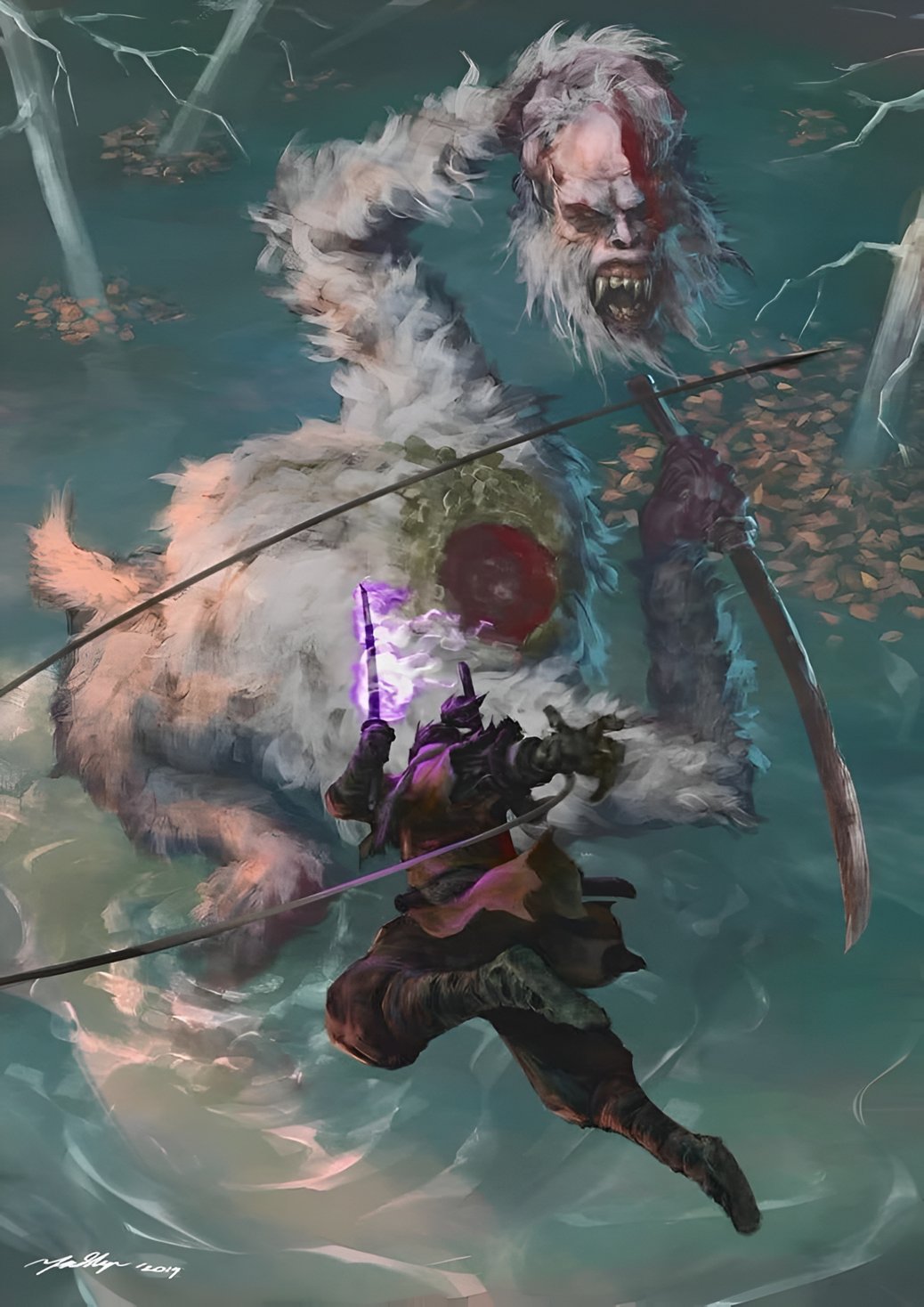 Sekiro Samurai vs Giant Beast Wallpaper