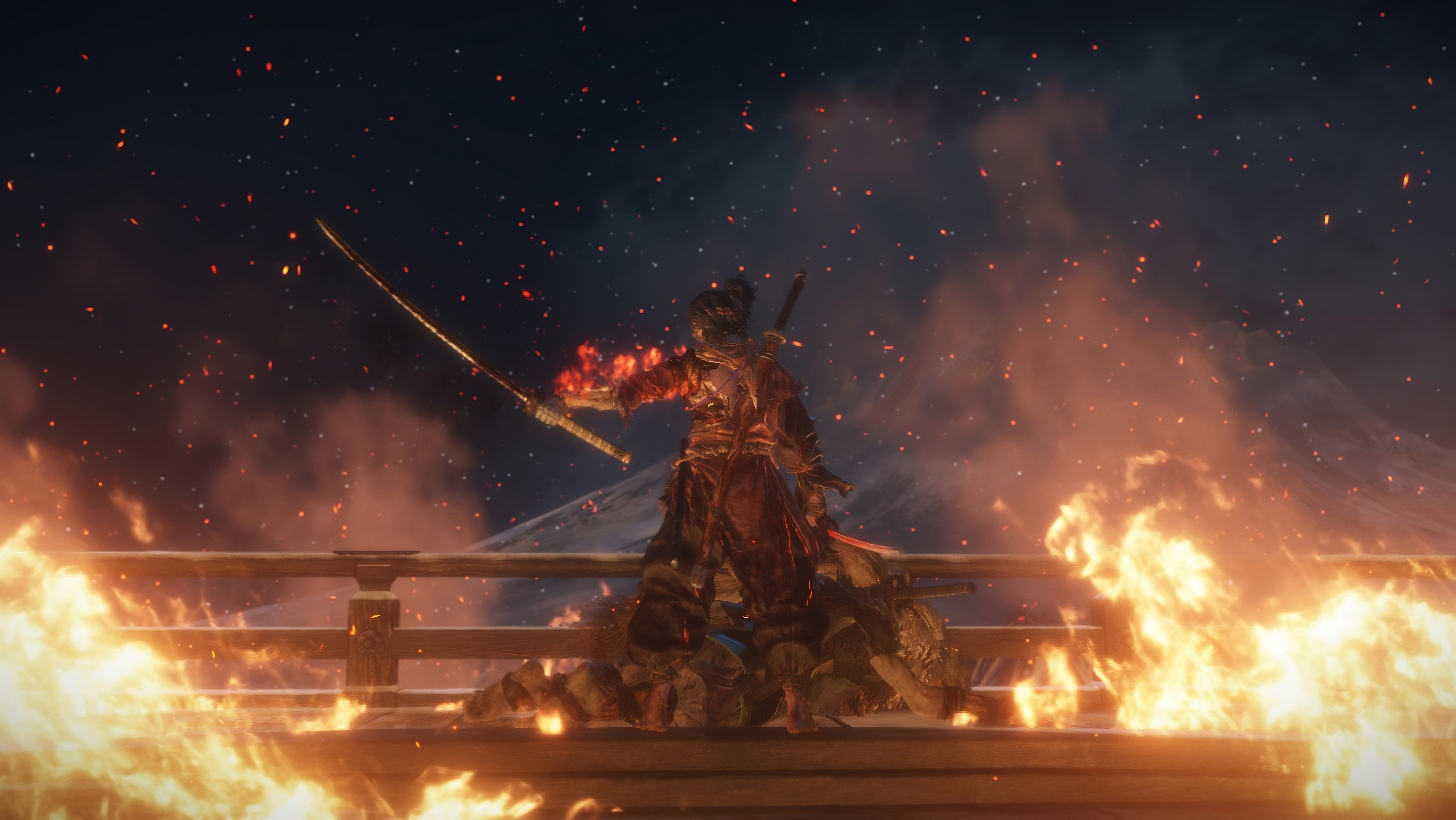 Sekiro Wallpaper – Blazing Samurai at Night
