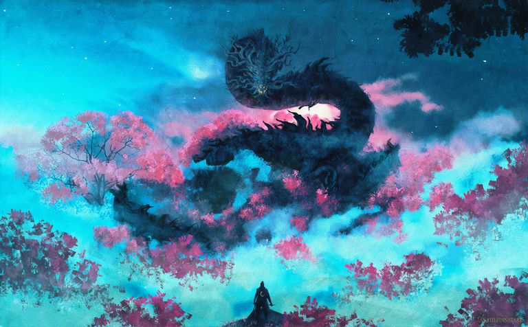 Sekiro Dark Dragon Wallpaper – Cherry Blossom Night