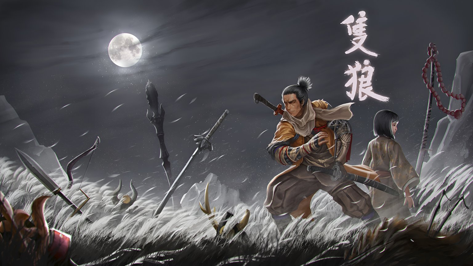 Sekiro Double Wolf Moonlit Battle Wallpaper